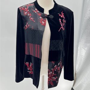 Vintage Hot Option Asian Style Black/Red Kimono Velvet Jacket- M